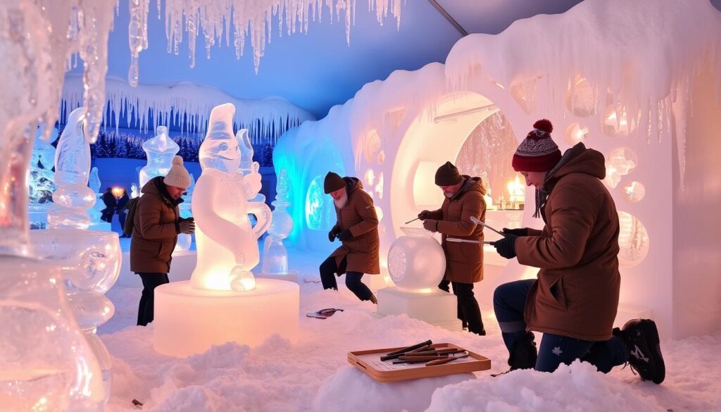 Eiskünstler bei der Arbeit am Eishotel